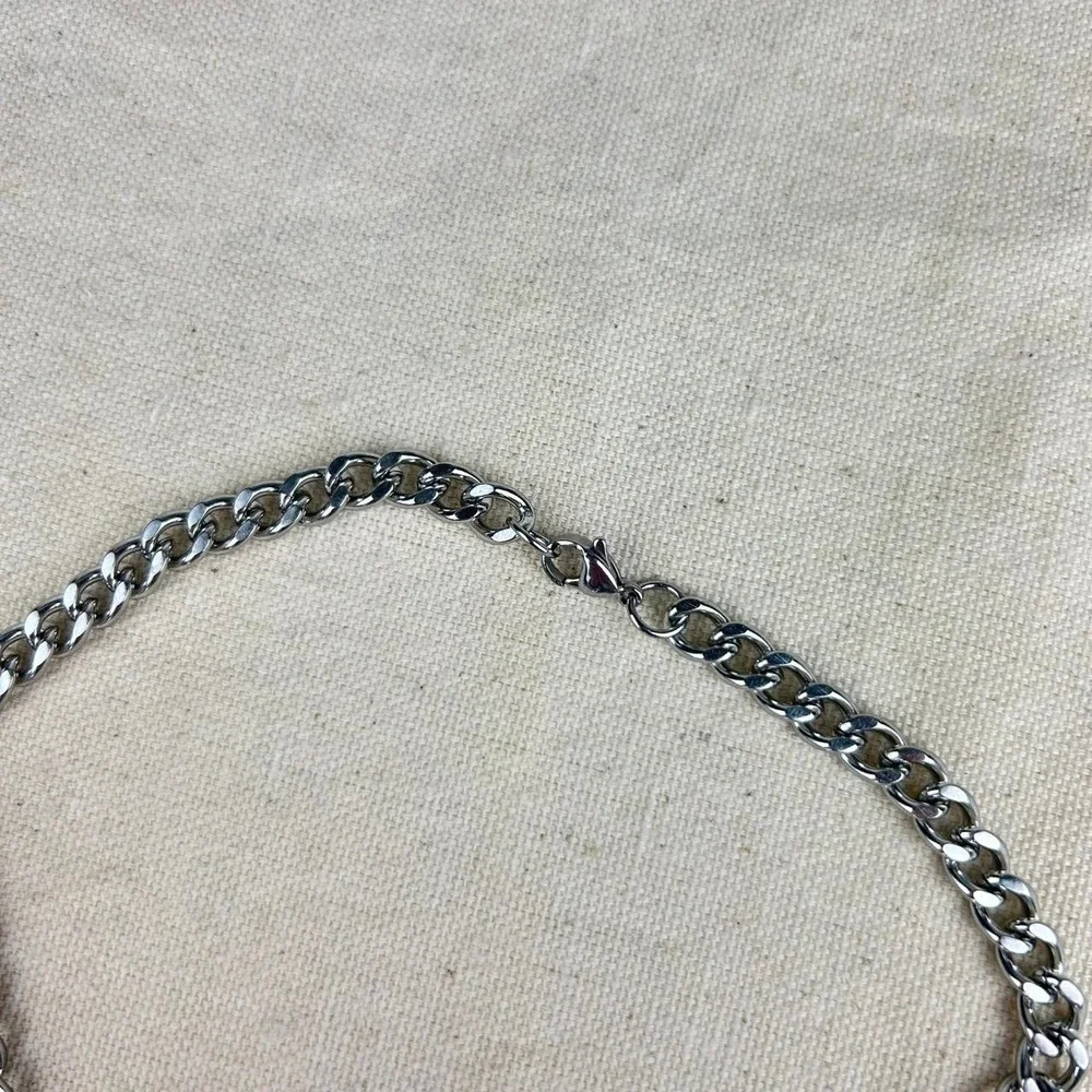 Silver cuban link necklace cyber punk goth 7mm
